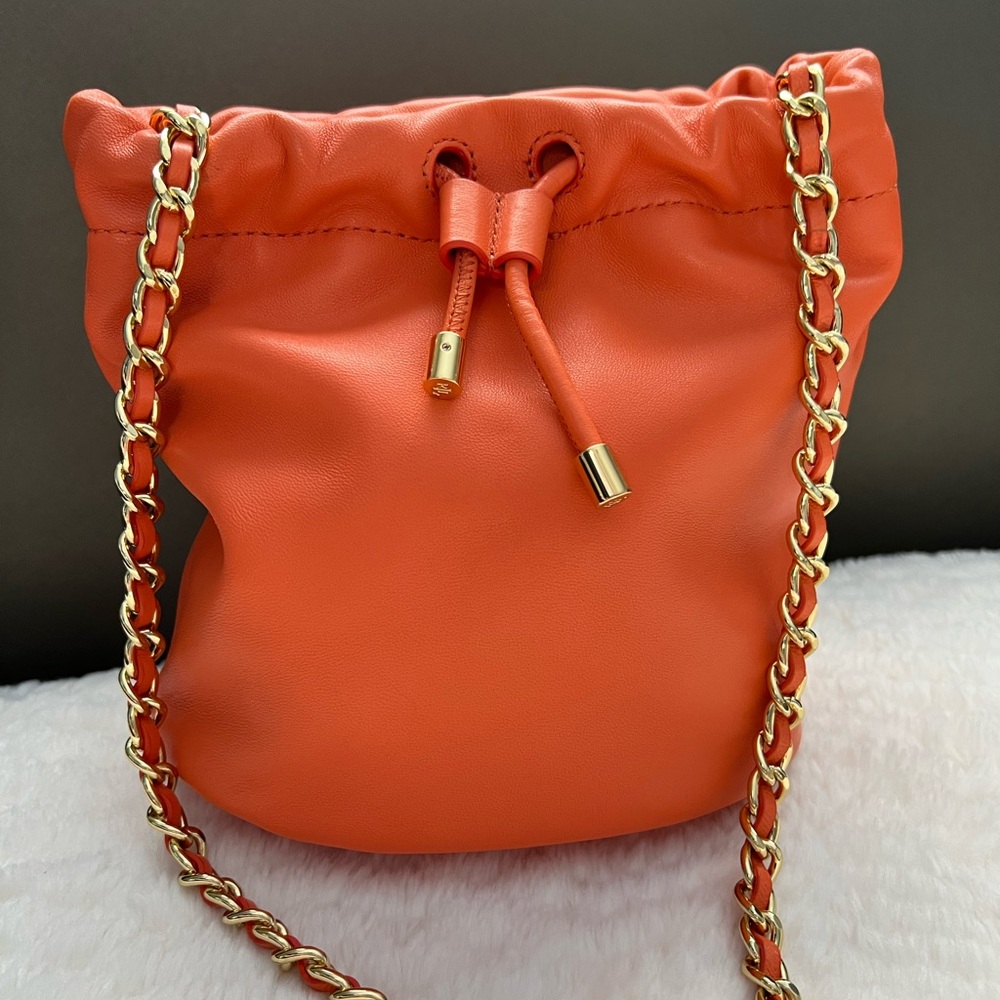 Ralph Lauren Emmy 19 Bucket Bag Orange Leather Crossbody - Picture 2 of 6